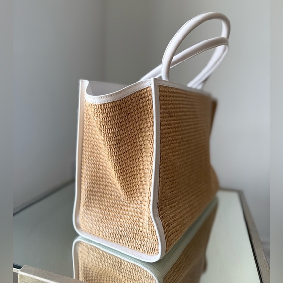 Like New AQUAZZURA Mykonos leather-trimmed beaded raffia tote $1,750 - Picture 8 of 12